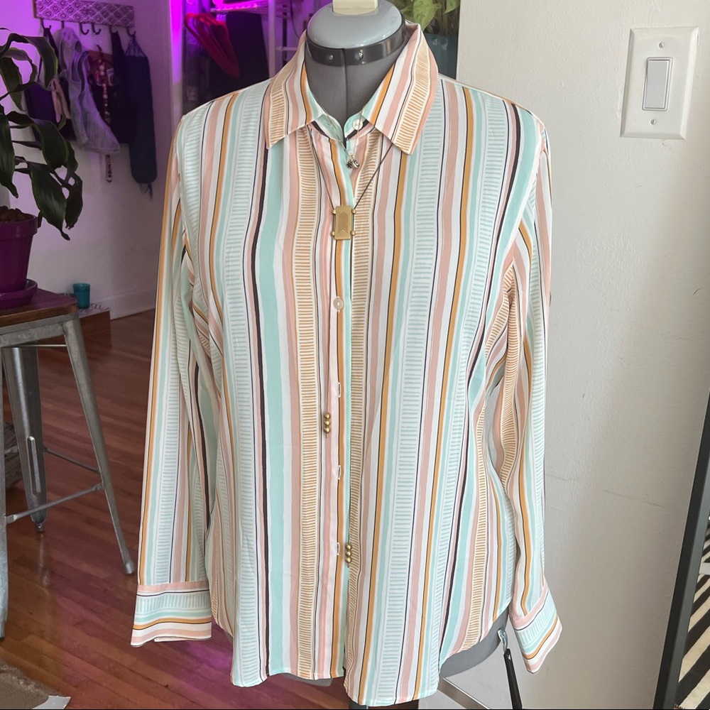 Rachel Zoe | Striped blouse, lovely colors! Size Large